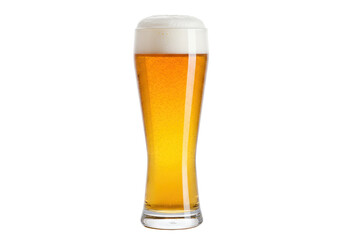 Isolated full glass of golden beer with bubbles and foam, refreshment drink at brewery pub