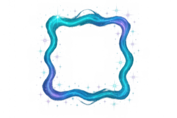 Abstract magical wavy border creating a sparkling frame effect, glowing with enchanting teal and purple liquid. Transparent background