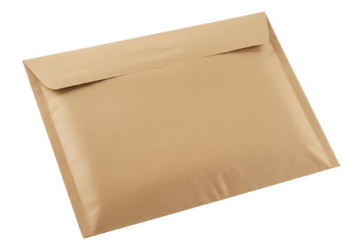 Isolated padded brown paper envelope is unsealed, perfect for shipping or sending documents.