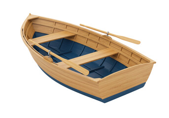 Isolated wooden rowboat with oars on a neutral surface, a small watercraft for rowing © Joao