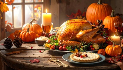 Thanksgiving Feast - A Golden Turkey and Autumnal Abundance.
