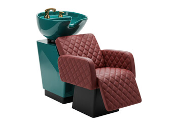 Isolated red quilted leather salon wash unit for commercial use, design chair for barbershop