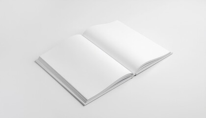 An open blank white magazine or book is displayed on a clean, minimalist white background.