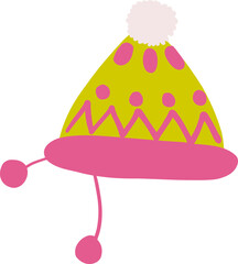 Winter Knit Beanie Hat with Pom Poms Isolated Cute Christmas Doodle Clipart