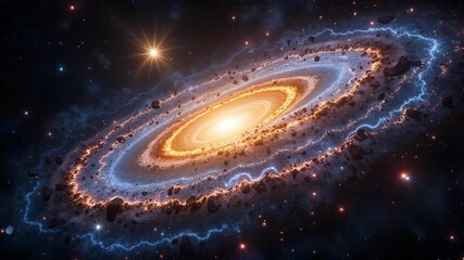 Stunning galaxy formation with mesmerizing cosmic lights and dynamic stellar dust swirling in deep space for a captivating astronomical experience