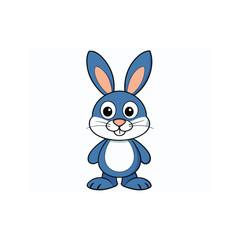 Cute blue cartoon rabbit character standing silhouette isolated on white background