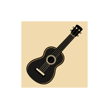 Black ukulele silhouette with gold trim isolated on white background