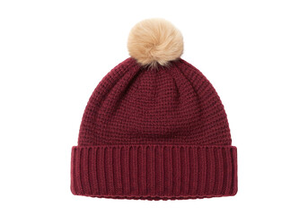 Isolated cozy warm knitted winter hat with a pompom for fashionable headwear accessory