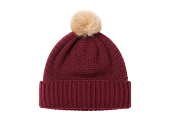 Isolated cozy warm knitted winter hat with a pompom for fashionable headwear accessory
