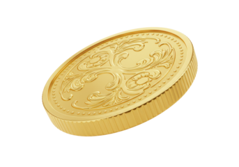 Isolated gold coin with intricate design, a valuable token for collectors or investors alike