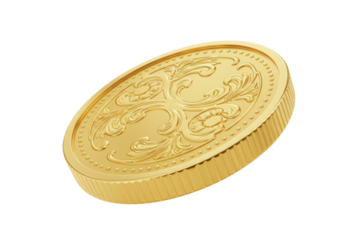 Isolated gold coin with intricate design, a valuable token for collectors or investors alike