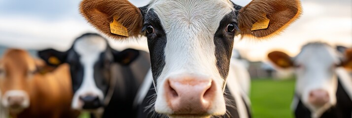 A Lush Pastoral Scene Featuring Content Cattle Grazing Peacefully on a Sunlit Farm Field