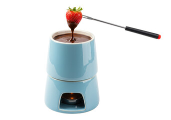 Fototapeta premium Isolated chocolate fondue set with strawberry and dipping fork, dessert indulgence
