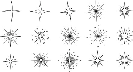 Obraz premium Sparkling Starburst Set with Line Art and Starry Radiance on Transparent Background