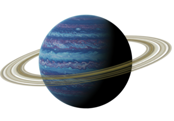 Isolated view of a blue gas giant planet with rings in space, celestial body, planetscape
