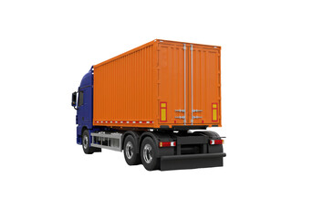 Isolated blue cabin orange container truck for transport and delivery service cargo supply