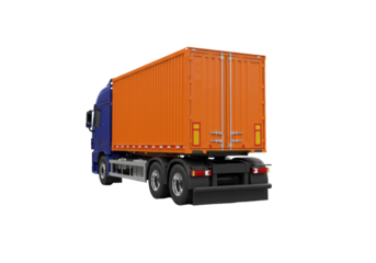 Isolated blue cabin orange container truck for transport and delivery service cargo supply