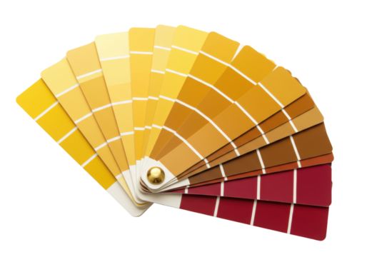 Isolated swatch fan with yellow, orange, brown, and red color variations for home decor