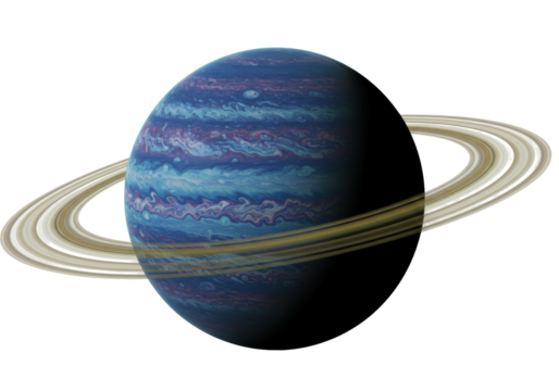Isolated view of a blue gas giant planet with rings in space, celestial body, planetscape