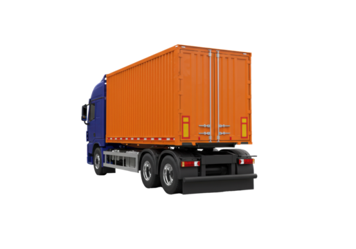 Isolated blue cabin orange container truck for transport and delivery service cargo supply