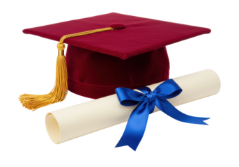 Isolated Graduation Cap and Diploma, Achievement Symbol of Academic Success, Education Concept