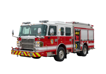 Isolated Red and White Fire Engine with Emergency Equipment for Rescue Missions and Safety
