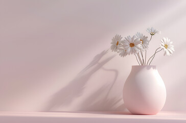 Białe kwiaty w minimalistycznym wazonie na pastelowym tle – delikatna kompozycja w stylu nowoczesnym