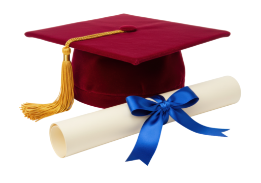 Isolated Graduation Cap and Diploma, Achievement Symbol of Academic Success, Education Concept