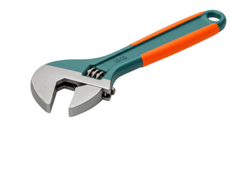 Isolated adjustable wrench with teal and orange handle, tool for loosening and tightening