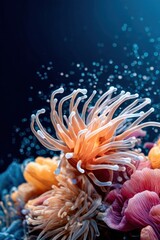 Close-up view of colorful coral polyps thriving in a vibrant underwater ecosystem