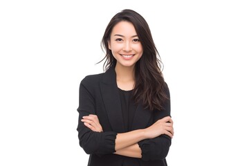 Smiling Asian Businesswoman in Black Blazer