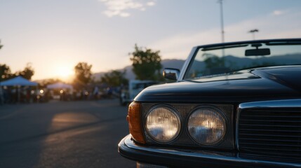 Fototapeta premium Scenic Sunset Over a Desert Gathering with a Car Captured in Close-Up View
