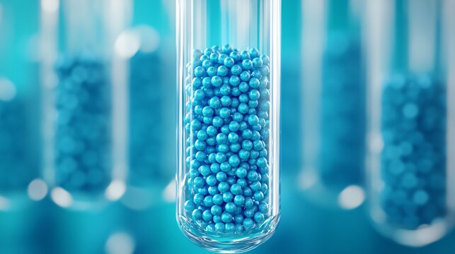 Conceptual visualization of carbon adsorption process inside transparent filtration tube. 