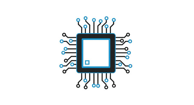 Stylized computer chip illustration with blue accents design element