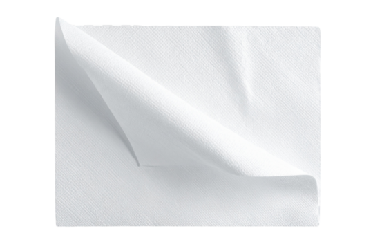 White paper towel or napkin with absorbency texture, ideal for cleaning, hygiene, and daily use, on transparent background