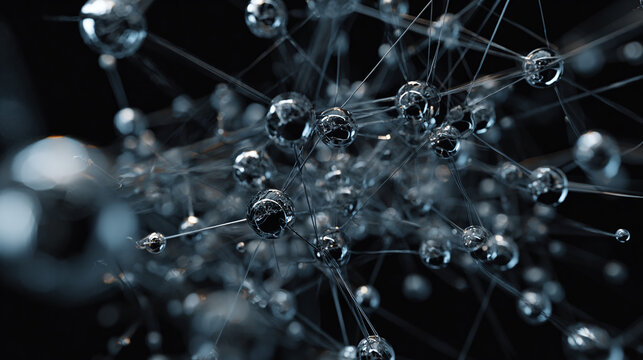 Interconnected spheres, illustrating a network or structure, appearing to be suspended in the air. The image has a futuristic and scientific aesthetic.