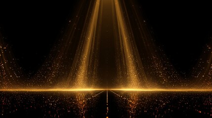 Abstract golden light particles with symmetrical spotlight composition