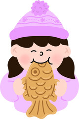 겨울 간식 붕어빵 먹는 어린이 캐릭터 드로잉(winter food character drawing)