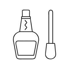 Nail polish bottle with applicator brush, simple line art icon representing beauty and cosmetic products