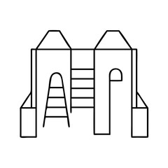 A simple line drawing of a playground structure with a ladder and stairs, isolated on a