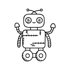Cute cartoon robot with wheels and antennae