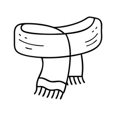 A simple black and white line drawing of a scarf, isolated on a, suitable for various design applications and representing winter or fashion accessories