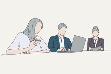 Colored business meetings concept one-line drawing