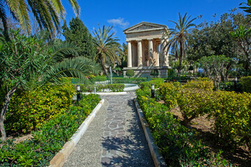 Lower Barrakka Gardens with Doric temple during in the morning in Valletta, Malta