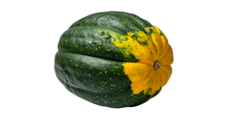 Ripe green and yellow acorn squash isolated on transparent background