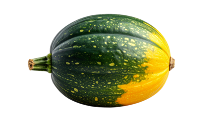 Ripe green and yellow acorn squash isolated on transparent background