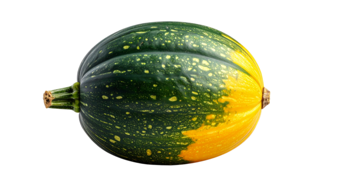 Ripe green and yellow acorn squash isolated on transparent background