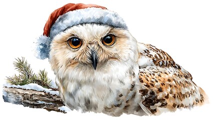 Watercolor masterpiece: Adorable baby animal, close-up portrait, wearing a tiny Santa hat Watercolor Hygge and Hearth Whimsical Woodland Storybook