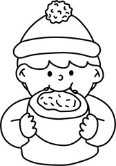 겨울 간식 호빵 먹는 어린이 캐릭터 라인드로잉 색칠공부(winter food character line drawing coloring)