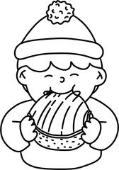 겨울 간식 군밤 먹는 어린이 캐릭터 라인드로잉 색칠공부(winter food character line drawing coloring)